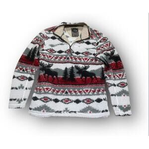 Cabin Fever By Ramatex 1/4 zip Sherpa Pullover Size Medium. Sweater Western